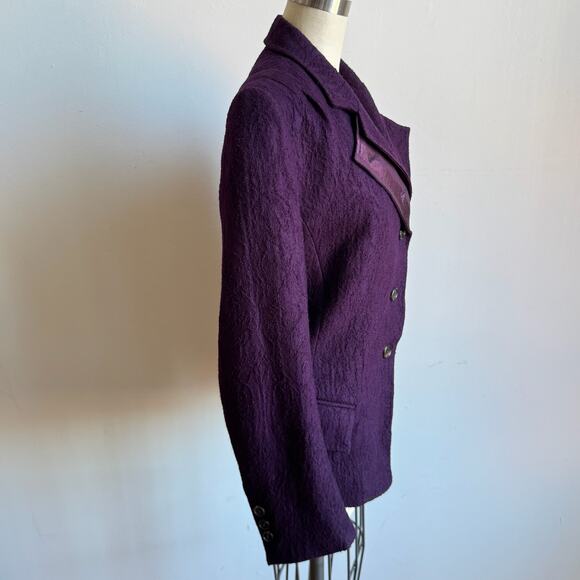 ANN DEMEULEMEESTER Asymmetric Purple Textured Wool/Silk Blend Blazer - Picture 2 of 13